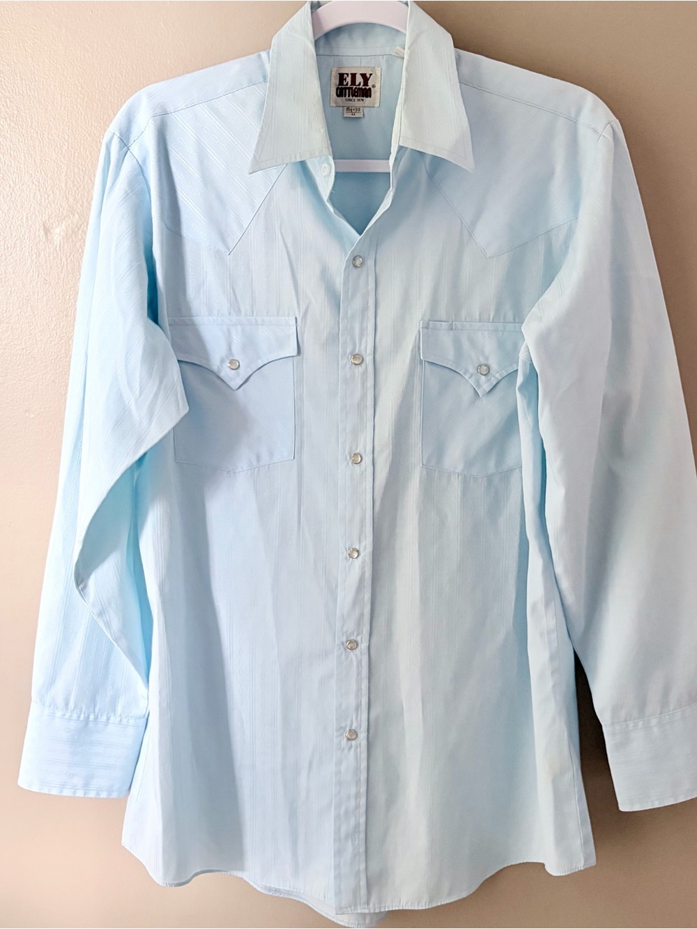 90s Vintage Ely Cattleman Mens M Light Blue Pearl Snap Western Shirt Y2K Retro